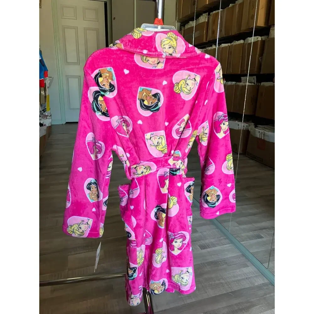 Disney Princess Girl's Fleece Pink Heart Character Bathrobe Size 10